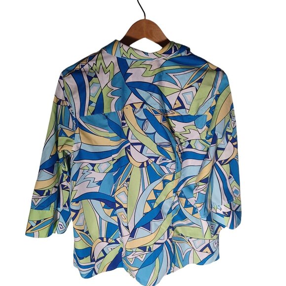 Chico's Button Up Top Womens 3 Artsy Colorful Geometric Resort Abstract Beachy - Picture 8 of 9